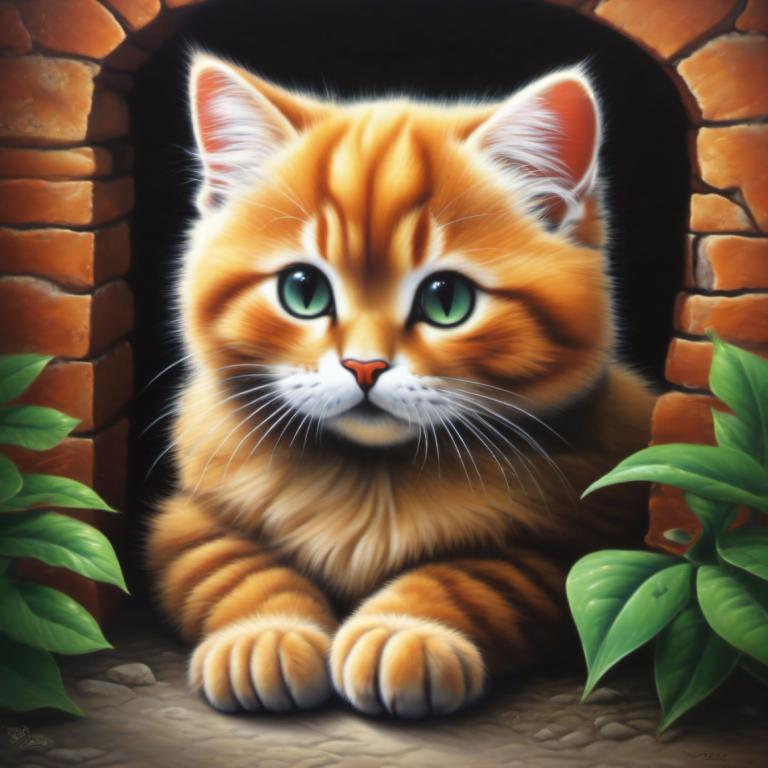 Airbrush Art,Airbrush Art, Animal, cat, no humans, cat, animal focus, realistic, green eyes, plant