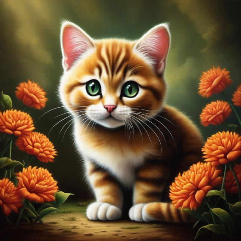 Airbrush Art,Airbrush Art, Animal, cat, no humans, flower, cat, animal focus, green eyes, realistic, animal