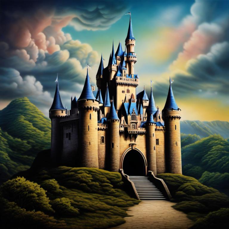 Airbrush-Art,Airbrush-Art, Schloss, Schloss, keine Menschen, Landschaft, Wolke, Himmel, Schloss, draußen