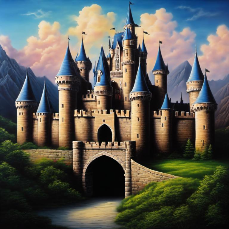 Airbrush Art,Airbrush Art, Castle, castle, scenery, no humans, cloud, sky, castle, outdoors, day, mountain