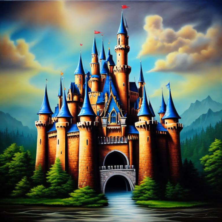 Airbrush-Art,Airbrush-Art, Schloss, Schloss, keine Menschen, Wolke, Landschaft, Himmel, Baum, Schloss