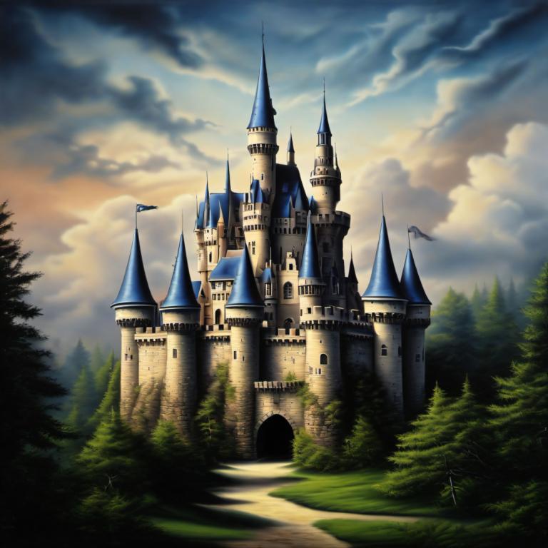 Airbrush Art,Airbrush Art, Castle, castle, no humans, cloud, scenery, tree, castle, sky, outdoors, nature