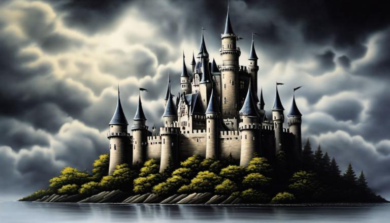 Airbrush Art,Airbrush Art, Castle, castle, no humans, cloud, scenery, castle, cloudy sky, sky, tree, outdoors