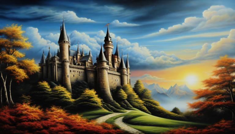 Airbrush Art,Airbrush Art, Castle, castle, no humans, scenery, cloud, sky, tree, castle, outdoors, nature