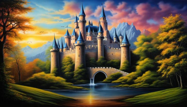 Airbrush Art,Airbrush Art, Castle, castle, no humans, scenery, tree, cloud, castle, sky, outdoors, water