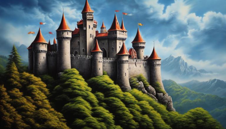 Airbrush Art,Airbrush Art, Castle, castle, no humans, scenery, cloud, castle, sky, tree, outdoors, day