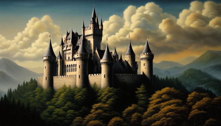 Airbrush Art,Airbrush Art, Castle, castle, no humans, scenery, cloud, castle, sky, outdoors, tree, mountain