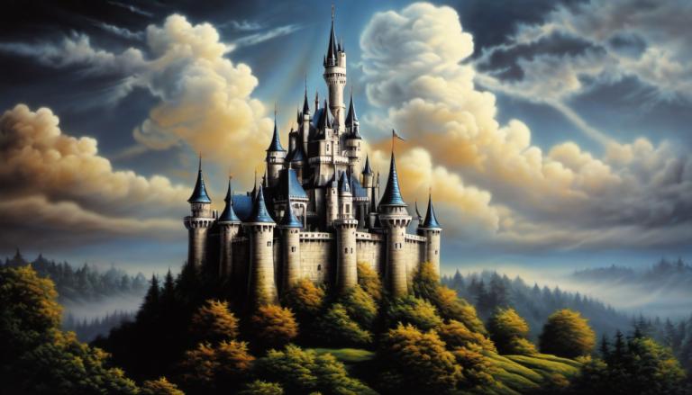 Airbrush Art,Airbrush Art, Castle, castle, no humans, cloud, scenery, castle, tree, sky, outdoors, nature