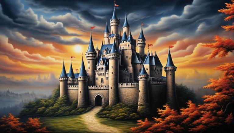 Airbrush-Art,Airbrush-Art, Schloss, Schloss, keine Menschen, Wolke, Landschaft, Schloss, Baum, Himmel