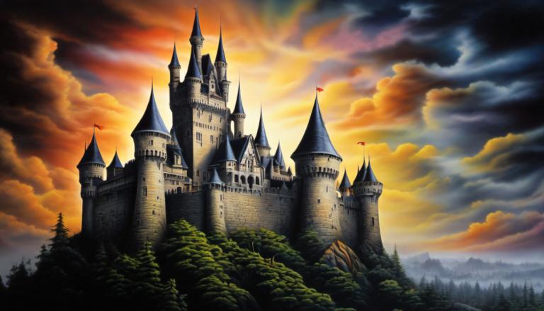 Airbrush Art,Airbrush Art, Castle, castle, no humans, cloud, scenery, castle, sky, tree, outdoors, cloudy sky