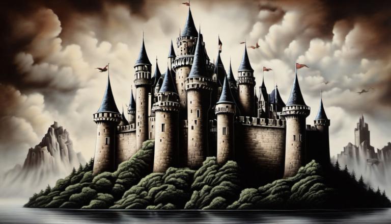 Airbrush-kunst,Airbrush-kunst, Kasteel, kasteel, geen mensen, kasteel, wolk, landschap, lucht, bewolkte lucht