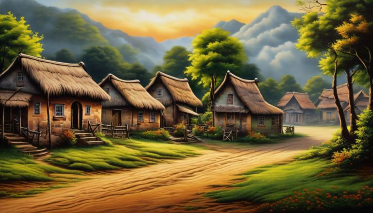 Airbrush Art,Airbrush Art, Village, village, no humans, tree, house, scenery, outdoors, sky, cloud, window