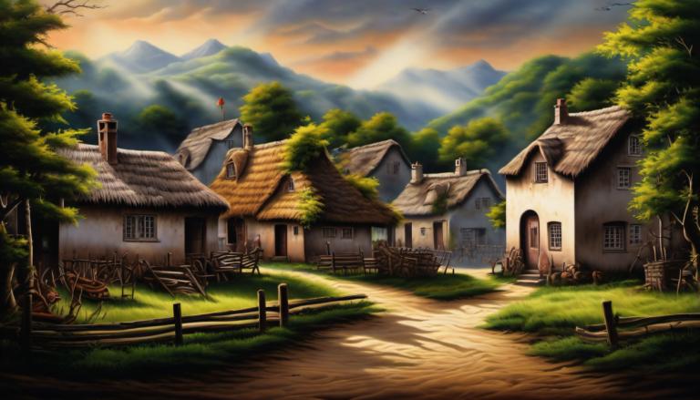 Airbrush Art,Airbrush Art, Village, village, tree, scenery, outdoors, house, no humans, sky, cloud, grass