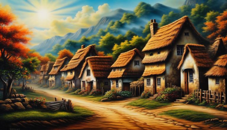 Airbrush Art,Airbrush Art, Village, village, tree, scenery, no humans, outdoors, sky, house, cloud, grass