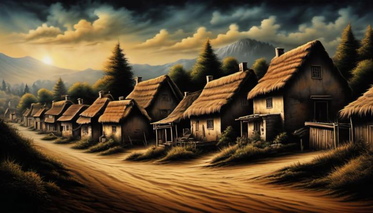 Airbrush Art,Airbrush Art, Village, village, no humans, scenery, cloud, tree, sky, outdoors, house, nature