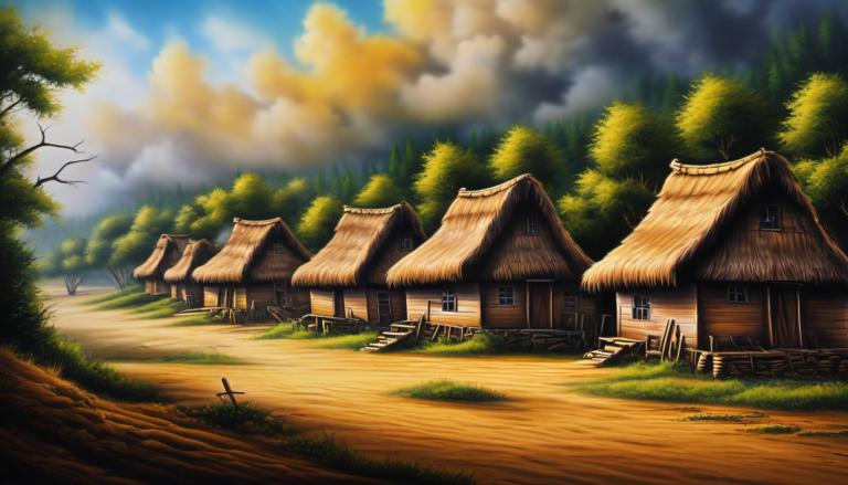 Airbrush Art,Airbrush Art, Village, village, tree, cloud, scenery, sky, outdoors, no humans, house, grass