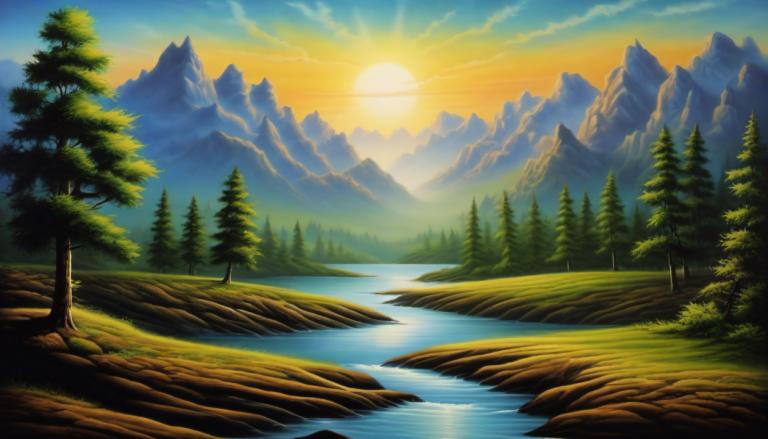 Airbrush Art,Airbrush Art, Nature, landscape, scenery, no humans, tree, outdoors, nature, mountain, sky, sun