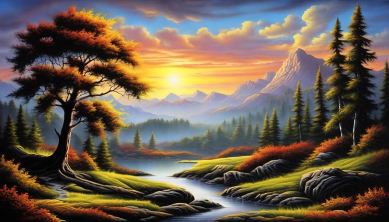 Airbrush Art,Airbrush Art, Nature, landscape, no humans, scenery, tree, nature, outdoors, cloud, sky