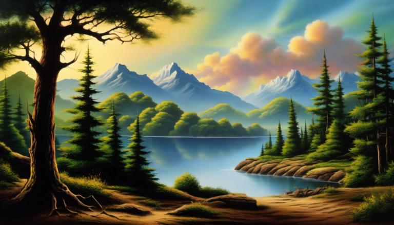 Airbrush Art,Airbrush Art, Nature, landscape, no humans, scenery, tree, outdoors, cloud, sky, nature, lake