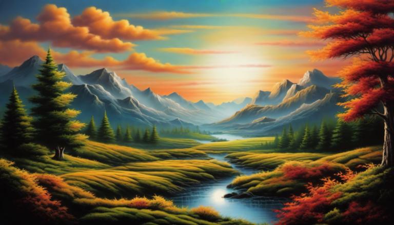 Airbrush Art,Airbrush Art, Nature, landscape, scenery, tree, no humans, mountain, cloud, nature, sky