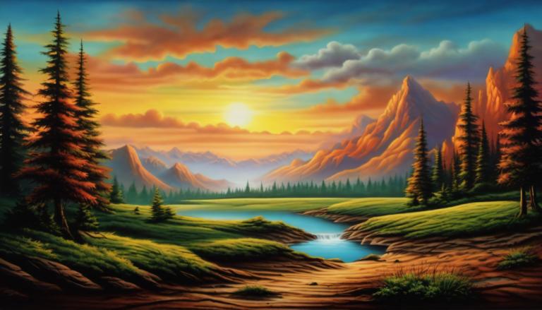 Airbrush Art,Airbrush Art, Nature, landscape, scenery, no humans, tree, cloud, outdoors, sky, mountain