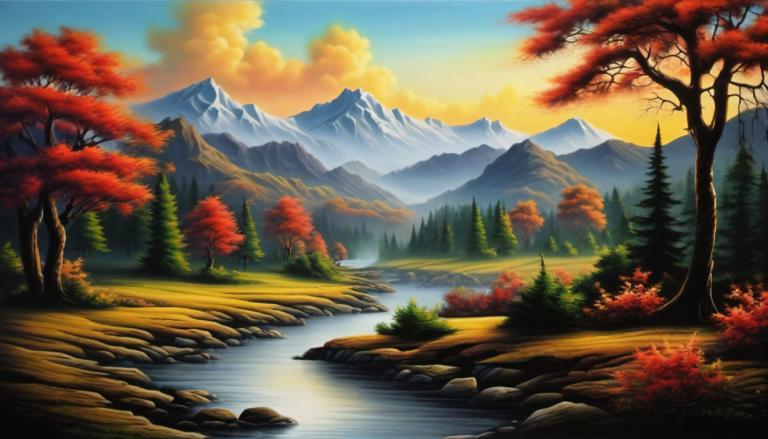 Airbrush Art,Airbrush Art, Nature, landscape, no humans, scenery, tree, outdoors, sky, mountain, nature