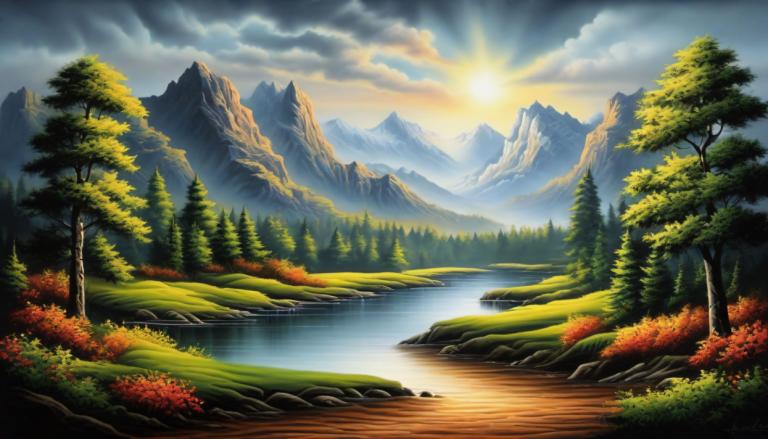 Airbrush Art,Airbrush Art, Nature, landscape, no humans, scenery, tree, mountain, cloud, outdoors, sky