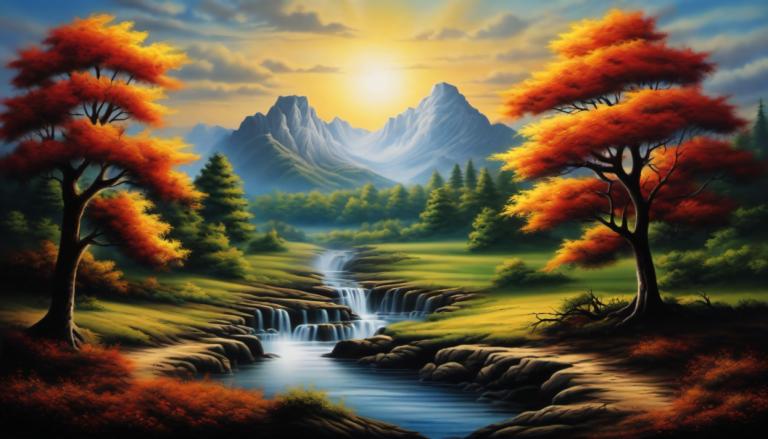 Airbrush Art,Airbrush Art, Nature, landscape, no humans, scenery, tree, outdoors, water, waterfall, cloud