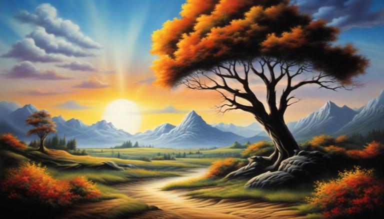 Airbrush Art,Airbrush Art, Natur, landskap, inga människor, landskap, träd, himmel, moln, utomhus, fjäll, Sol