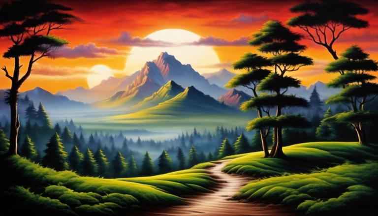 Airbrush Art,Airbrush Art, Nature, landscape, no humans, scenery, tree, outdoors, cloud, mountain, nature