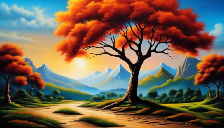 Airbrush Art,Airbrush Art, Nature, landscape, no humans, scenery, tree, outdoors, sky, cloud, mountain, grass