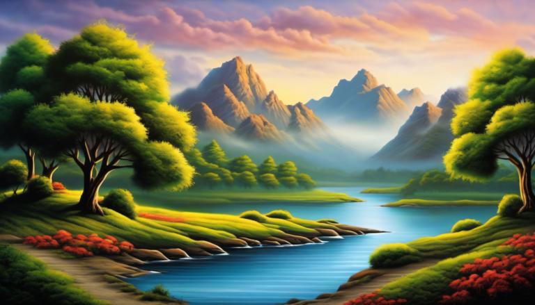 Airbrush Art,Airbrush Art, Nature, landscape, scenery, no humans, tree, outdoors, mountain, cloud, sky, water