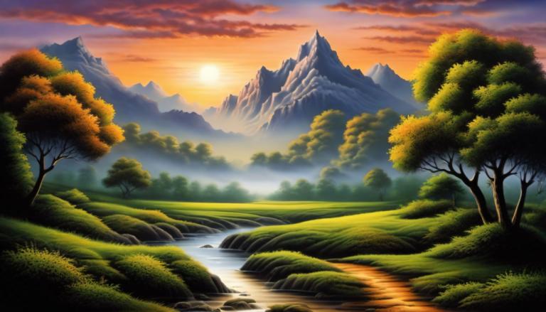 Airbrush Art,Airbrush Art, Nature, landscape, no humans, scenery, tree, outdoors, cloud, mountain, sky