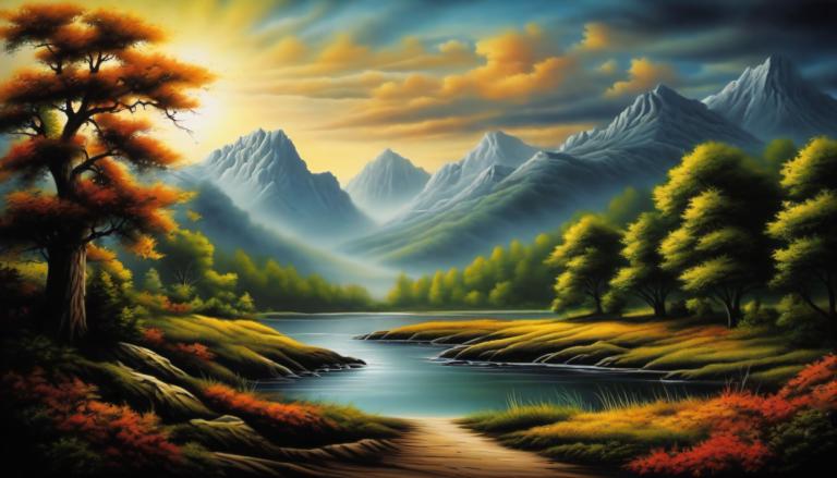 Airbrush-Art,Airbrush-Art, Natur, Landschaft, keine Menschen, Landschaft, Baum, Berg, Wolke, draußen, Natur