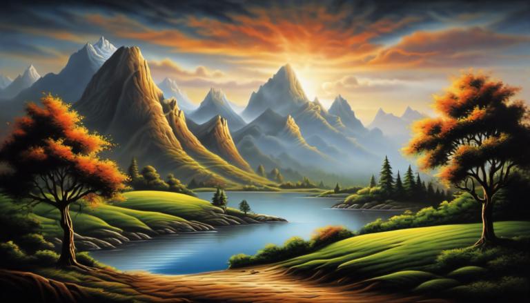 Airbrush Art,Airbrush Art, Nature, landscape, scenery, tree, mountain, cloud, outdoors, sky, no humans