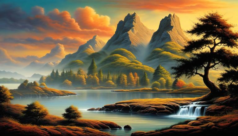 Airbrush Art,Airbrush Art, Nature, landscape, scenery, no humans, cloud, tree, sky, outdoors, water, mountain