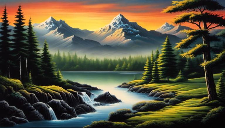 Airbrush-Art,Airbrush-Art, Natur, Landschaft, keine Menschen, Landschaft, Baum, Natur, draußen, Berg, Wasser