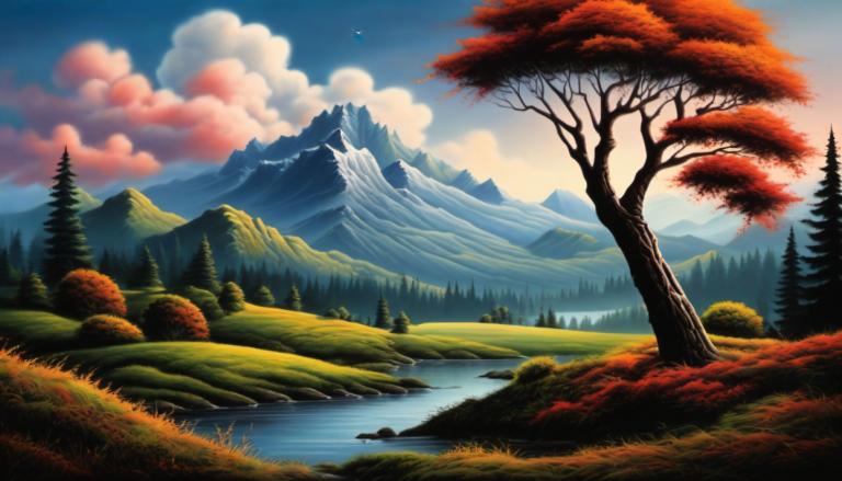 Airbrush Art,Airbrush Art, Nature, landscape, scenery, no humans, cloud, tree, sky, outdoors, mountain