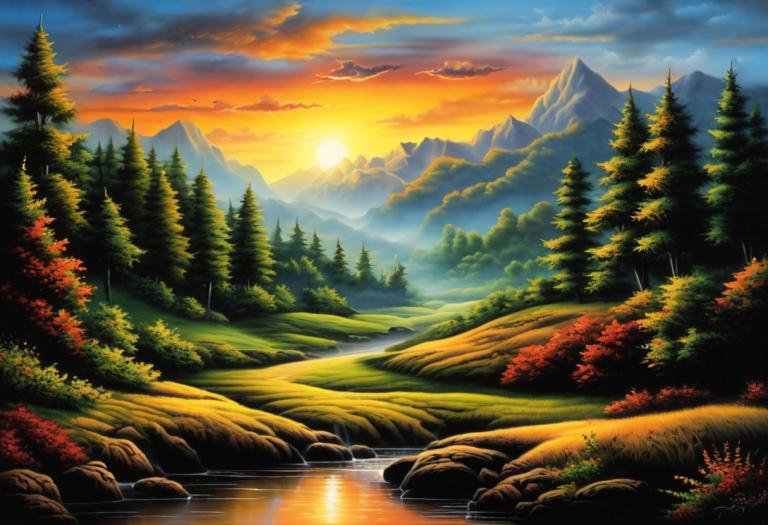 Airbrush Art,Airbrush Art, Nature, landscape, no humans, scenery, tree, nature, cloud, sky, outdoors, forest