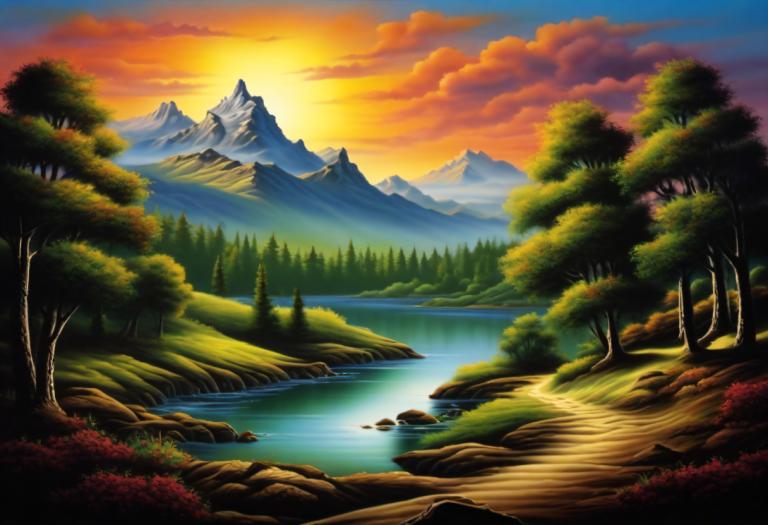 Airbrush-kunst,Airbrush-kunst, Natuur, landschap, geen mensen, landschap, boom, berg, natuur, buitenshuis