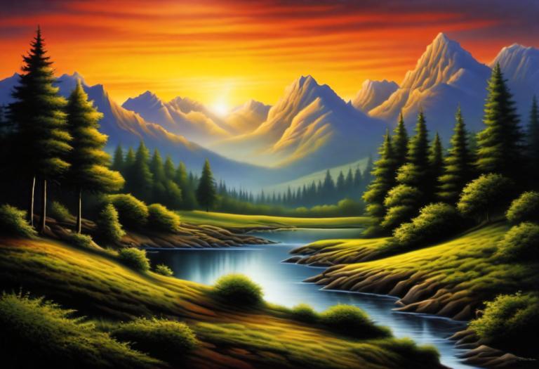 Airbrush Art,Airbrush Art, Nature, landscape, no humans, scenery, nature, tree, forest, mountain, outdoors