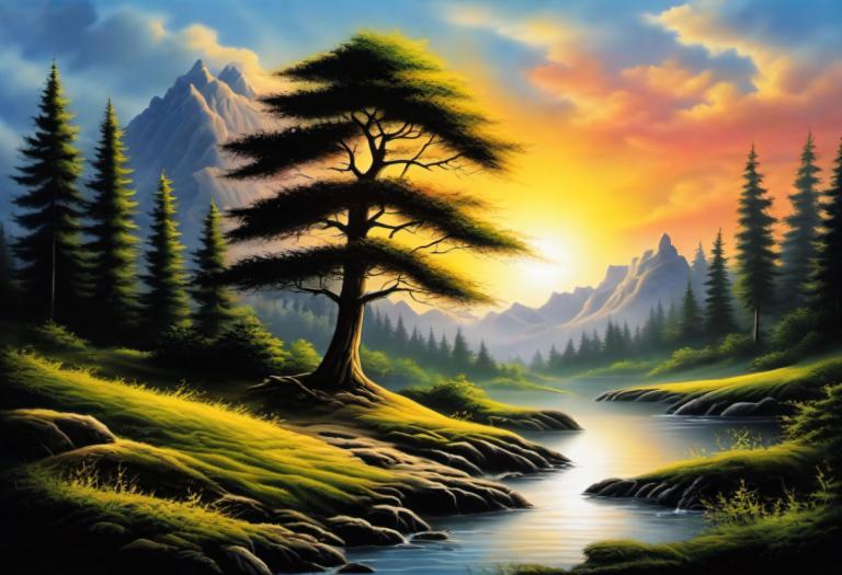 Airbrush-kunst,Airbrush-kunst, Natuur, landschap, geen mensen, boom, landschap, buitenshuis, natuur, wolk