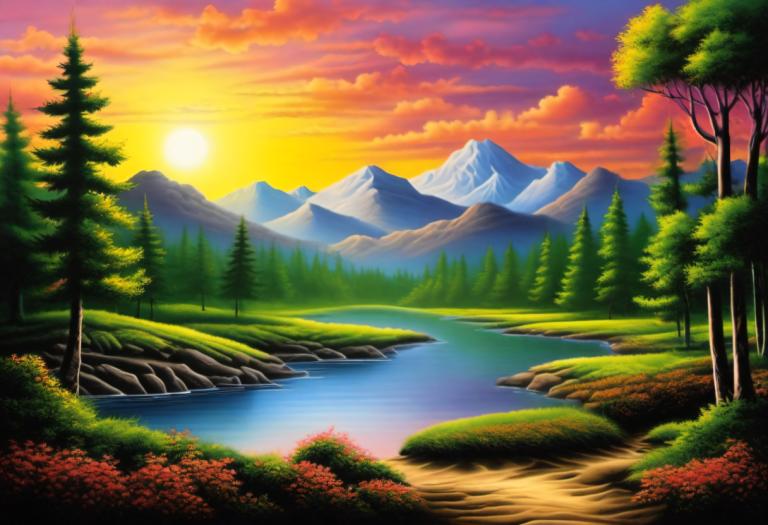 Airbrush Art,Airbrush Art, Nature, landscape, no humans, scenery, tree, cloud, outdoors, nature, sky