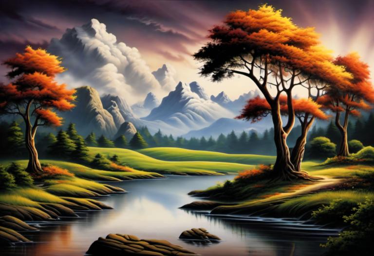 Airbrush-kunst,Airbrush-kunst, Natuur, landschap, geen mensen, landschap, boom, wolk, buitenshuis, natuur