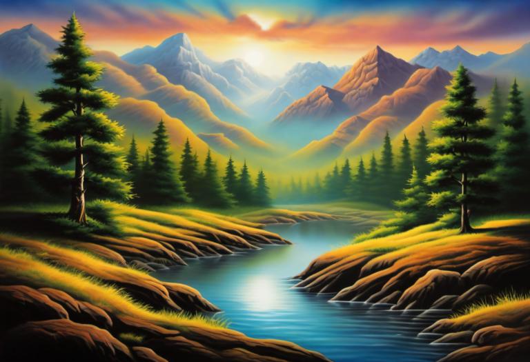 Airbrush Art,Airbrush Art, Nature, landscape, no humans, scenery, tree, outdoors, nature, mountain, forest