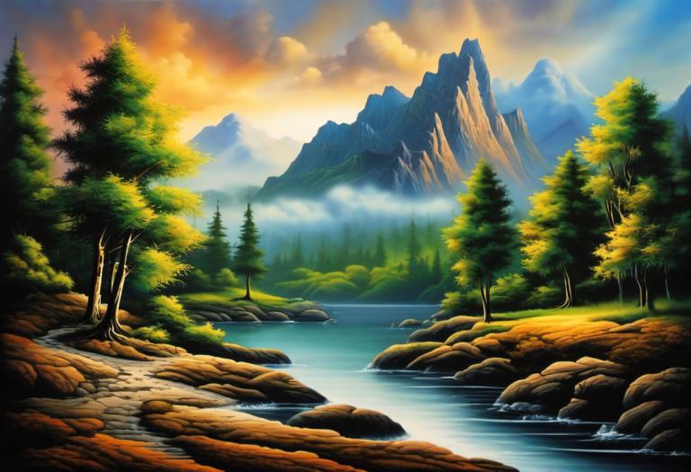 Airbrush Art,Airbrush Art, Nature, landscape, no humans, scenery, tree, outdoors, nature, cloud, sky