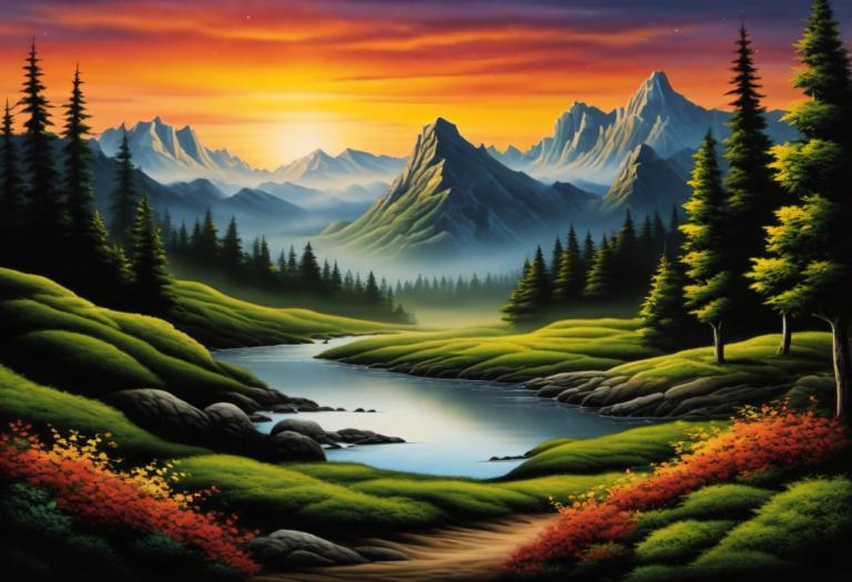 Airbrush Art,Airbrush Art, Nature, landscape, no humans, scenery, mountain, tree, nature, sky, outdoors