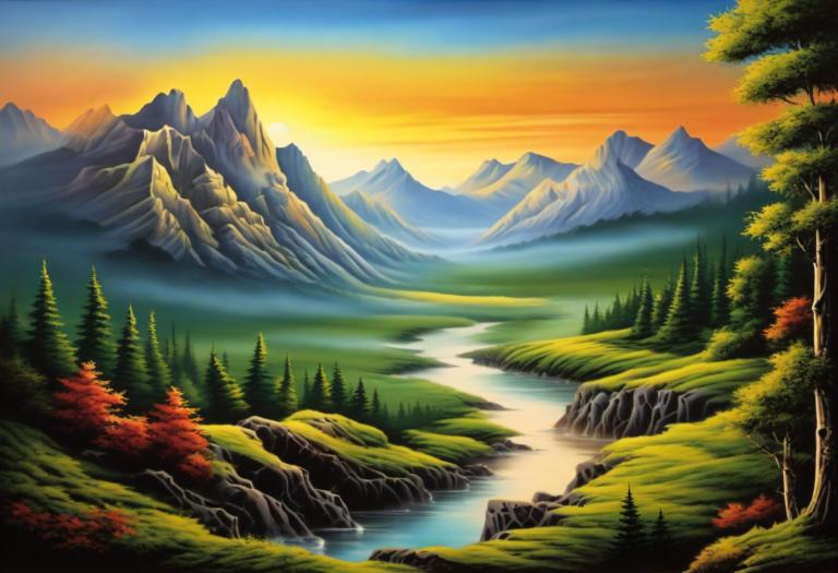 Airbrush Art,Airbrush Art, Nature, landscape, no humans, scenery, mountain, nature, tree, forest, outdoors