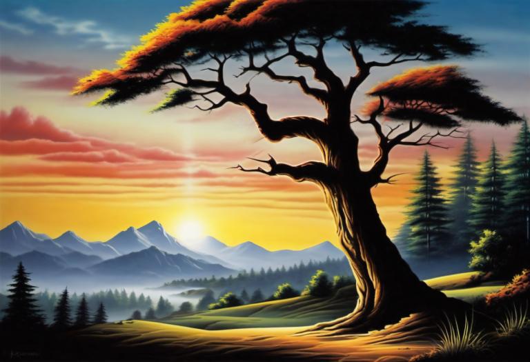 Airbrush Art,Airbrush Art, Nature, landscape, no humans, tree, scenery, outdoors, sky, nature, cloud