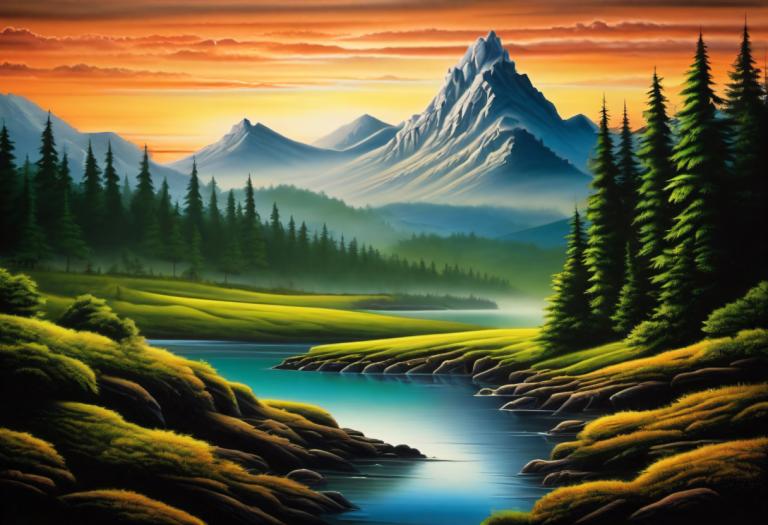 Airbrush Art,Airbrush Art, Nature, landscape, no humans, scenery, nature, mountain, outdoors, tree, forest